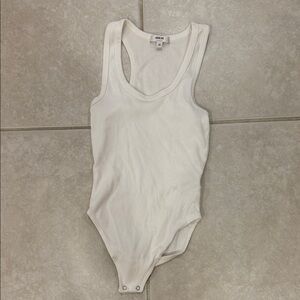 Agolde White Ribbed Tank-Style Bodysuit